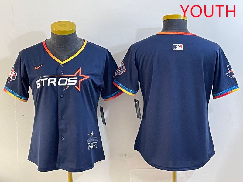 Youth Houston Astros Blank Drak Blue Fourth generation Joint Name 2025 Nike MLB Jersey style 1->youth mlb jersey->Youth Jersey